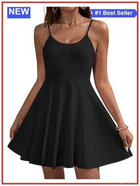 Women's Floral Fit & Flare Mini Dress with Pockets Adjustable Spaghetti Strap